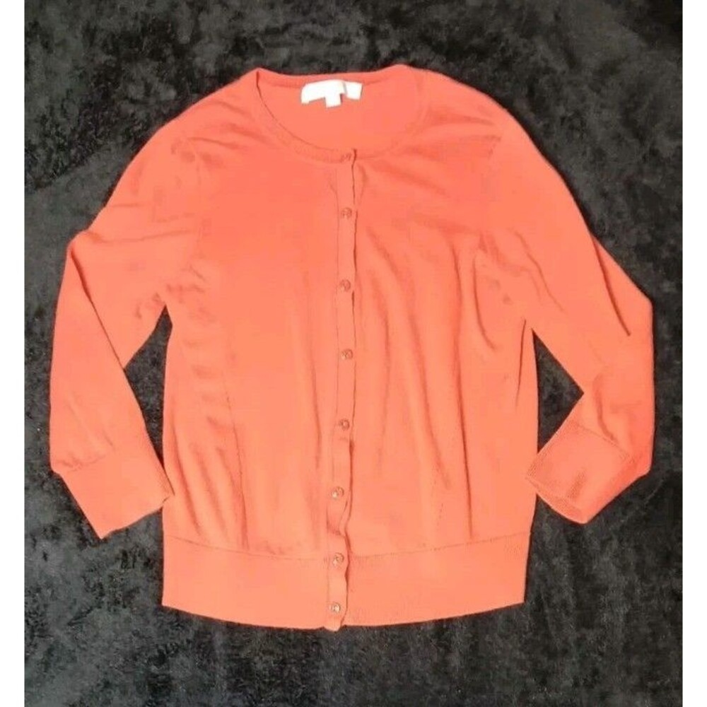 Ann Taylor Loft 100% Pima Cotton Button Cardigan Sweater M Red Preppy Old Money